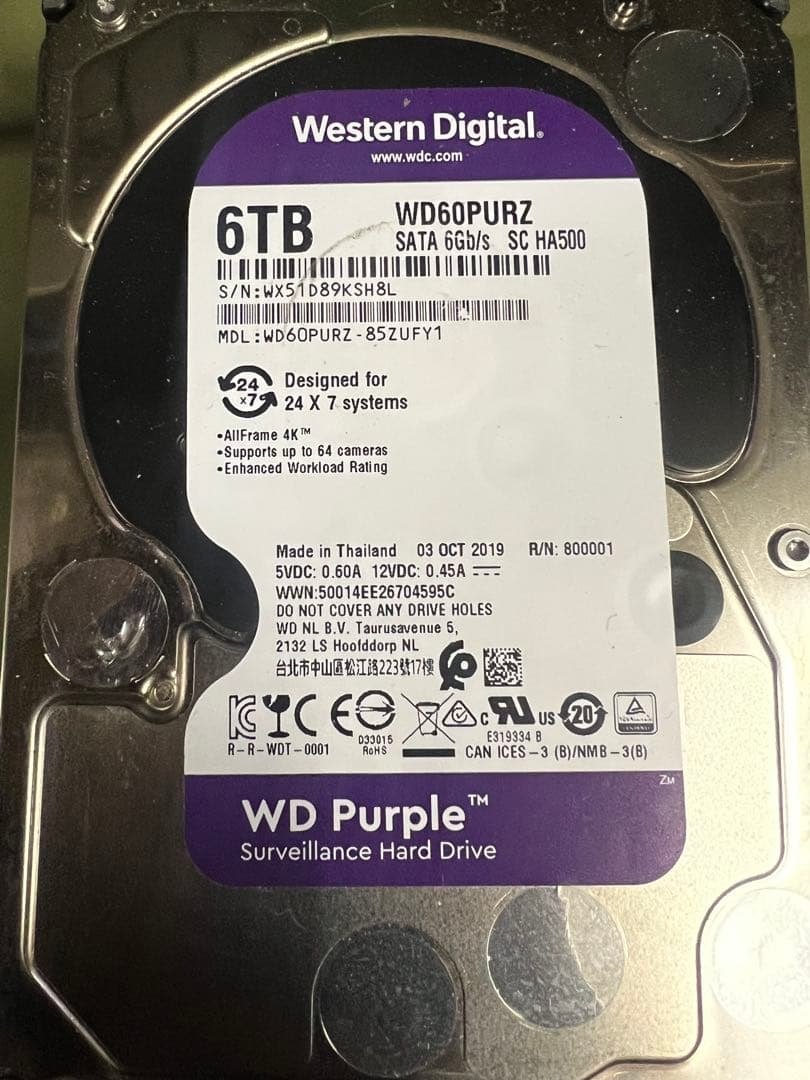 WD Purple 6内蔵型5台セット合計30TBハードディスクドライ