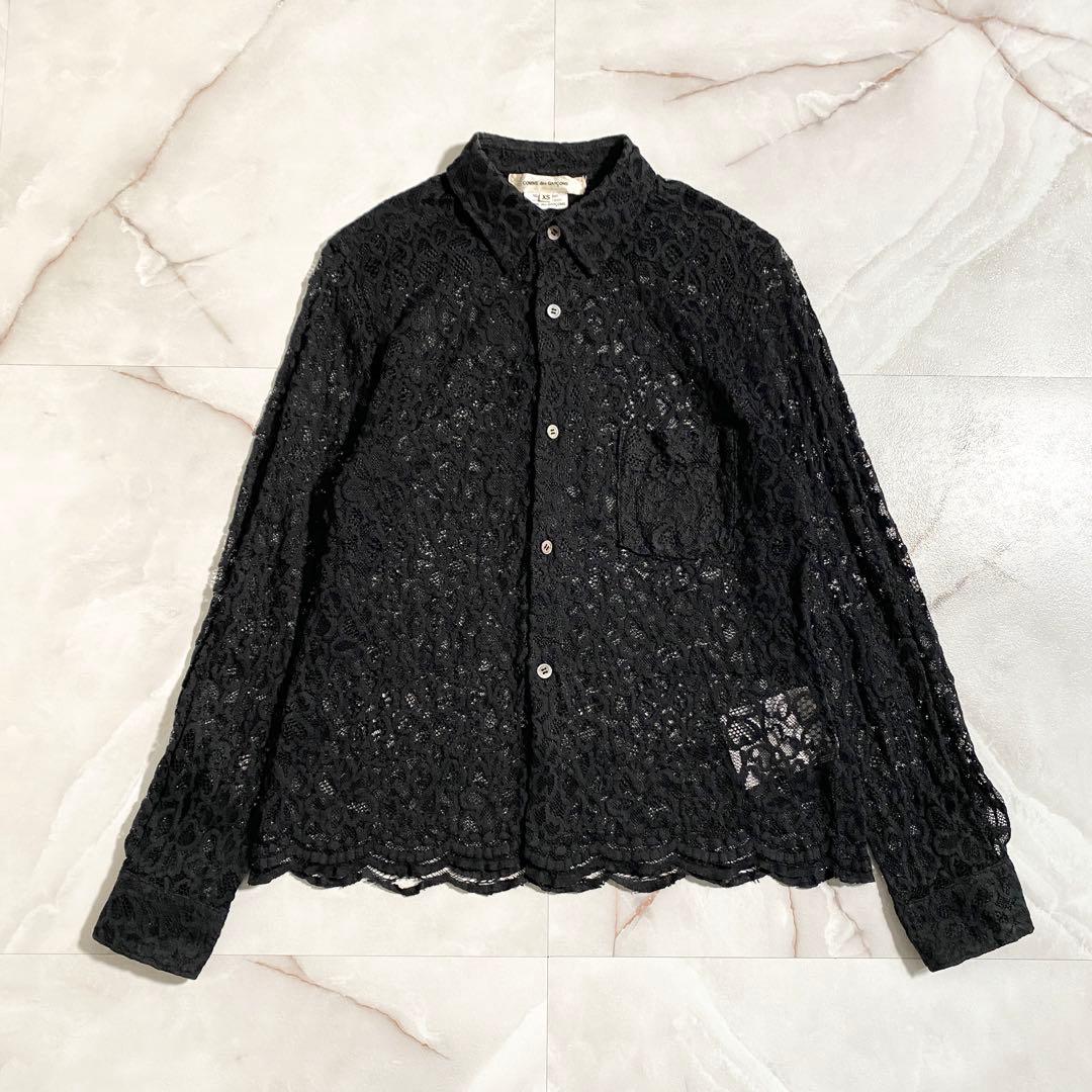 A17418 コムデギャルソン 12ss 総レース花柄シャツ ブラック XS