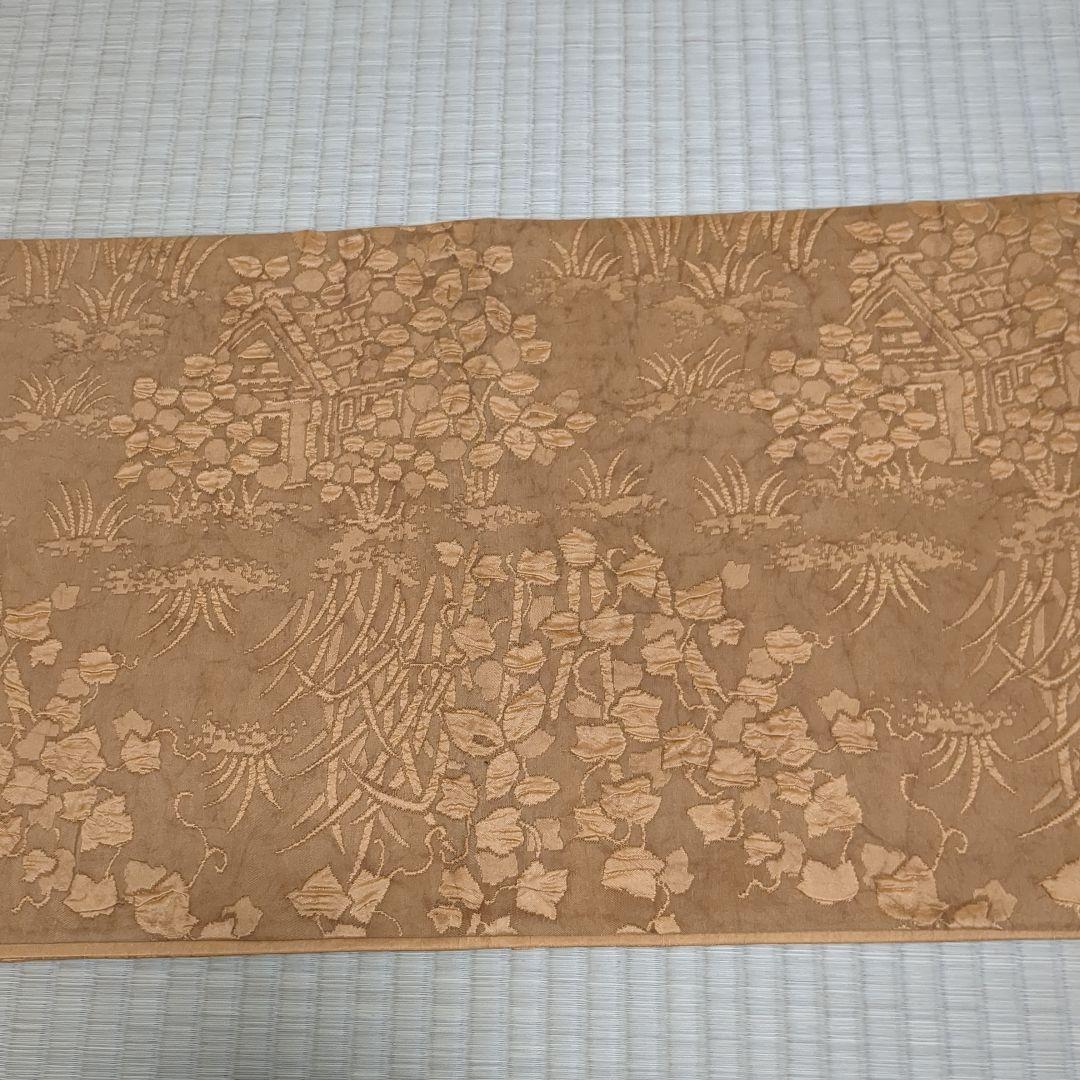 西陣織　渡文謹製　全通柄袋帯 手織纐纈 風景文　着物a