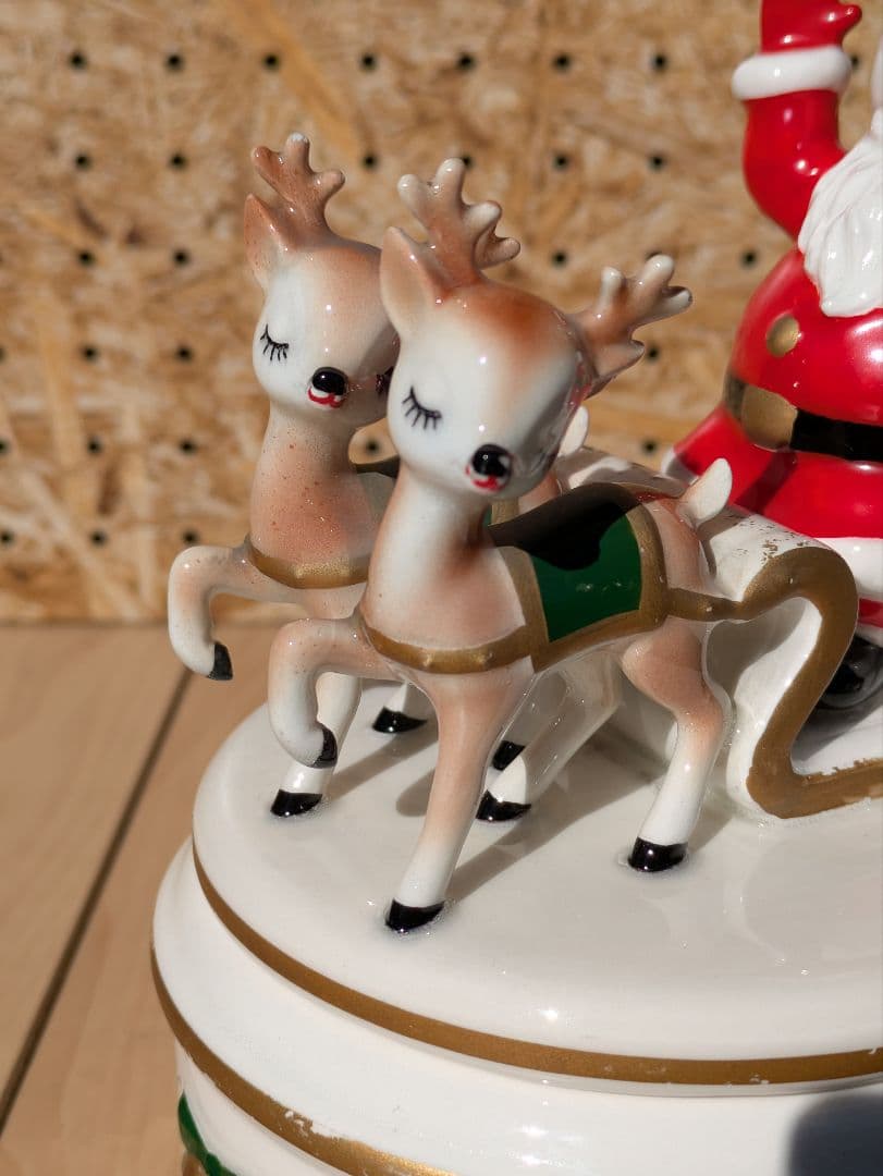 レア！　ヴィンテージ レフトン サンタ&トナカイ クリスマス 蓋付きキャンディ皿