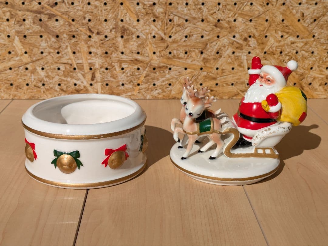 レア！　ヴィンテージ レフトン サンタ&トナカイ クリスマス 蓋付きキャンディ皿