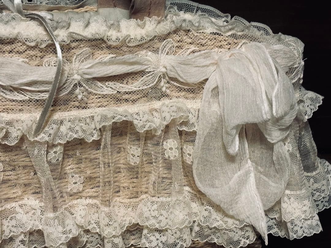 さえら◇ヒスクローネ◇かごバッグ◇レース装飾◇美品◇肩かけ