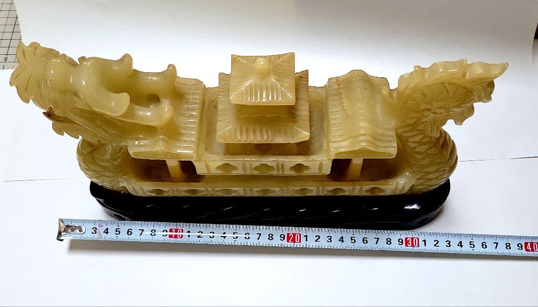 中国　翡翠　龍彫　彫刻遊環　台付香炉