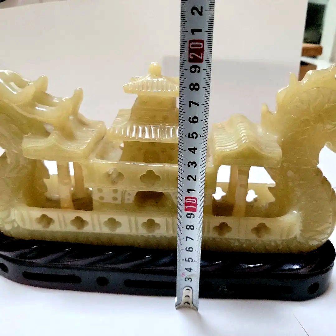 中国　翡翠　龍彫　彫刻遊環　台付香炉