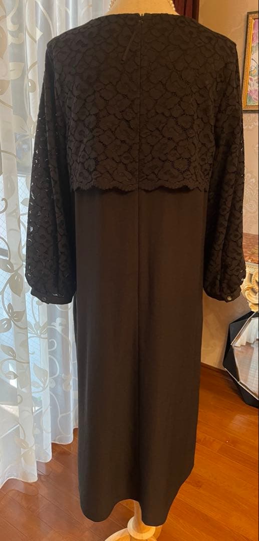 自由区　ワンピース　黒　レース　44 パーティ 冠婚葬祭　ウォッシャブル