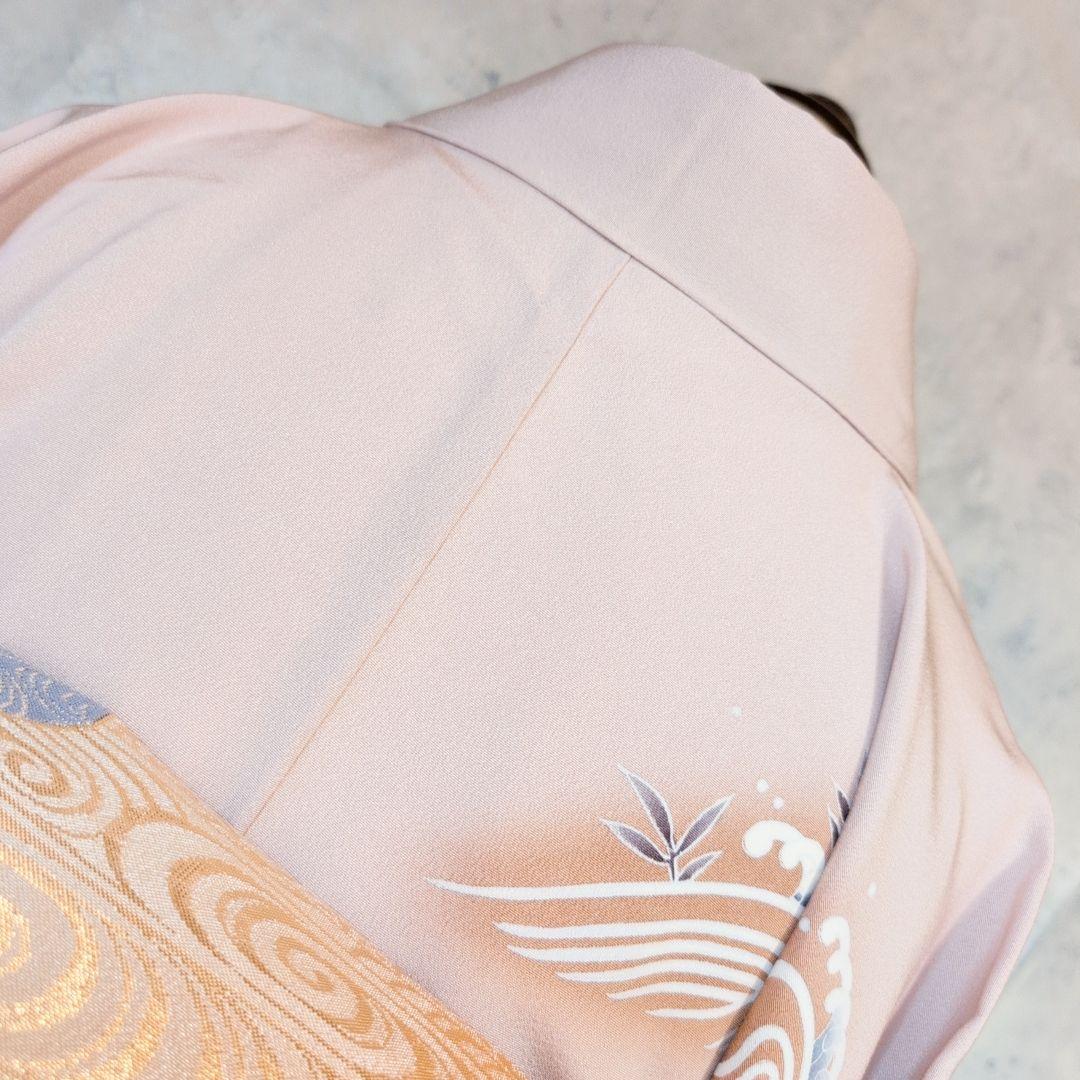 訪問着　フルセット　着物　正絹　金彩加工　松波鶴　祝い事　F2