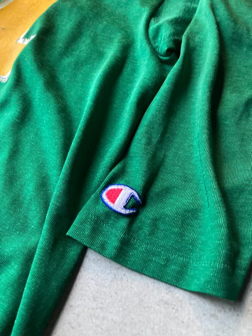 80s champion フットボールTシャツ L 緑 ボロ USA製