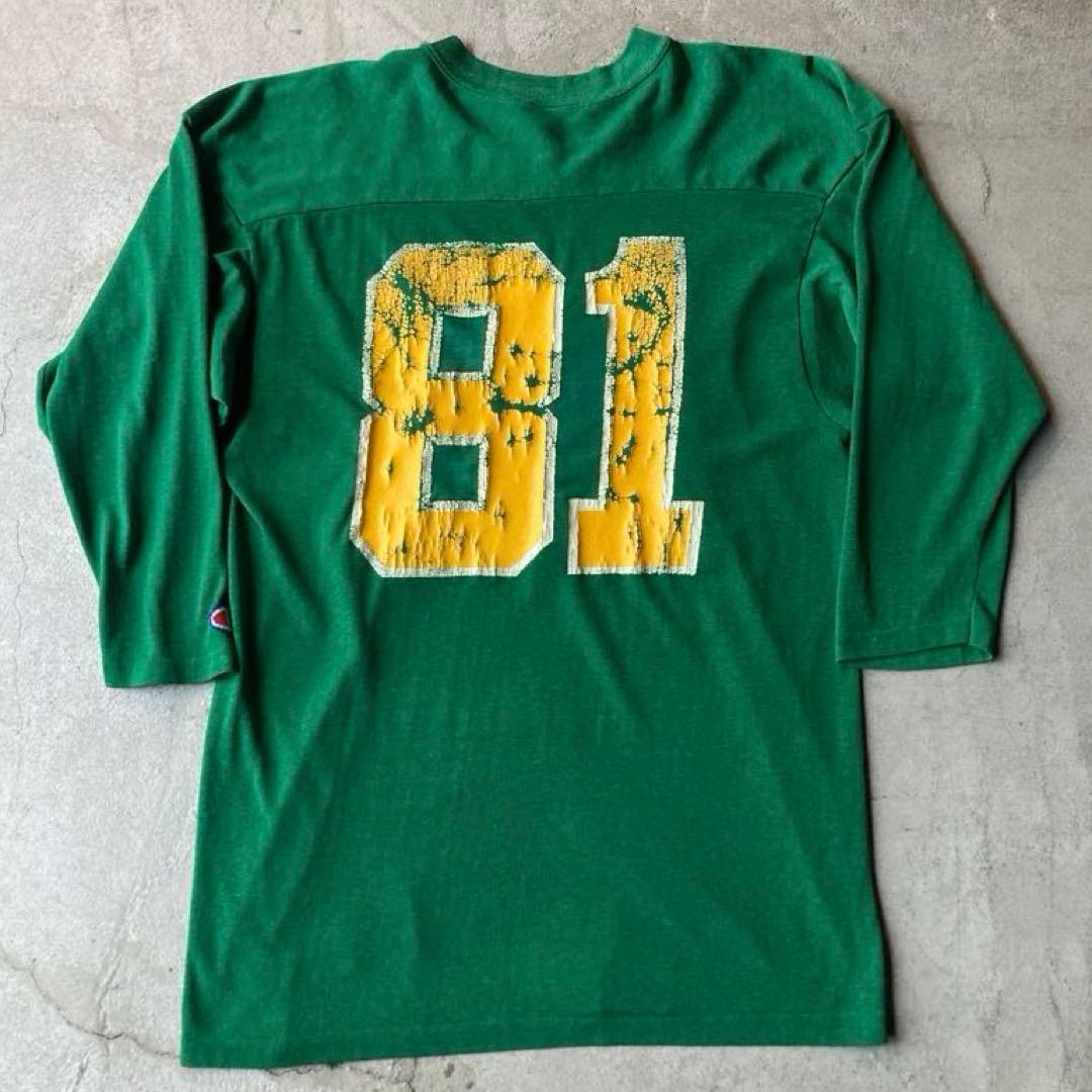 80s champion フットボールTシャツ L 緑 ボロ USA製