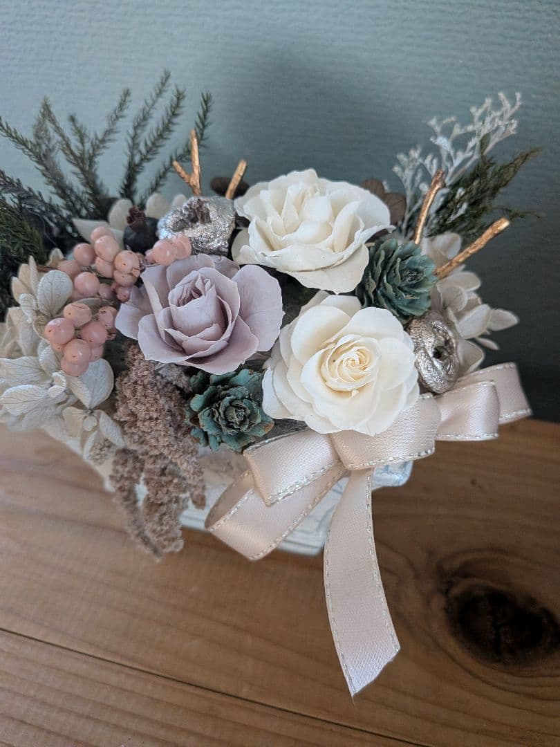 専用プリザーブドフラワーアレンジNo.198　冬のホワイトベージュアレンジ