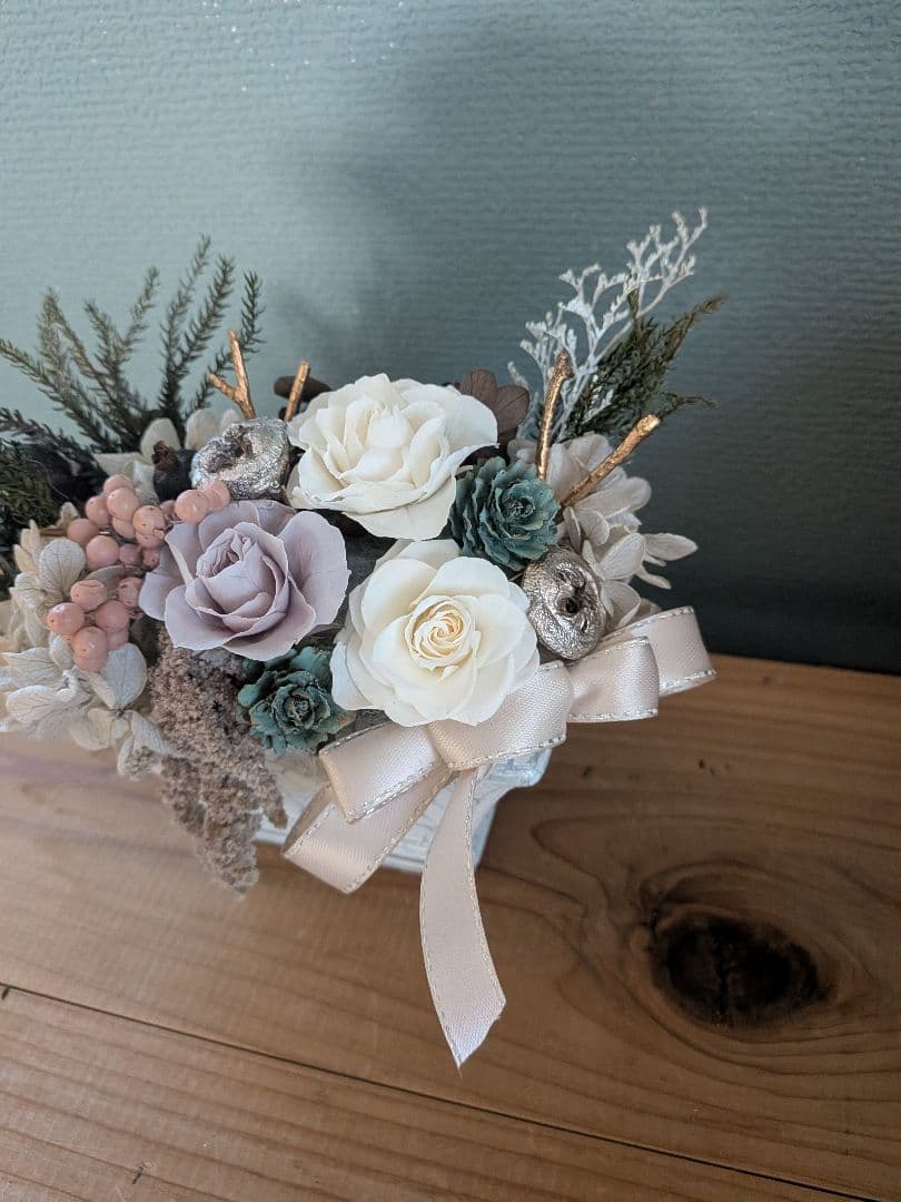 専用プリザーブドフラワーアレンジNo.198　冬のホワイトベージュアレンジ