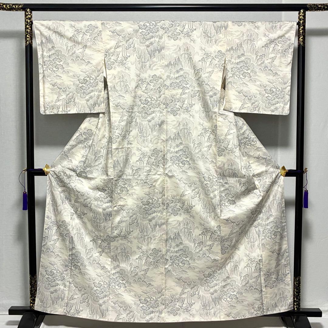 D91 本場白大島紬 風景 正絹 着物 袷 しつけ糸付き未使用極美品