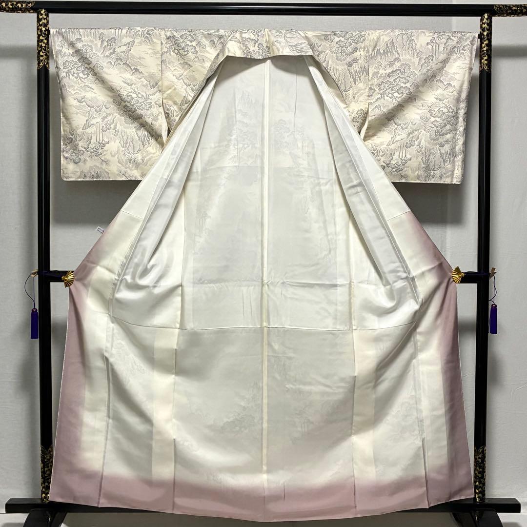 D91 本場白大島紬 風景 正絹 着物 袷 しつけ糸付き未使用極美品