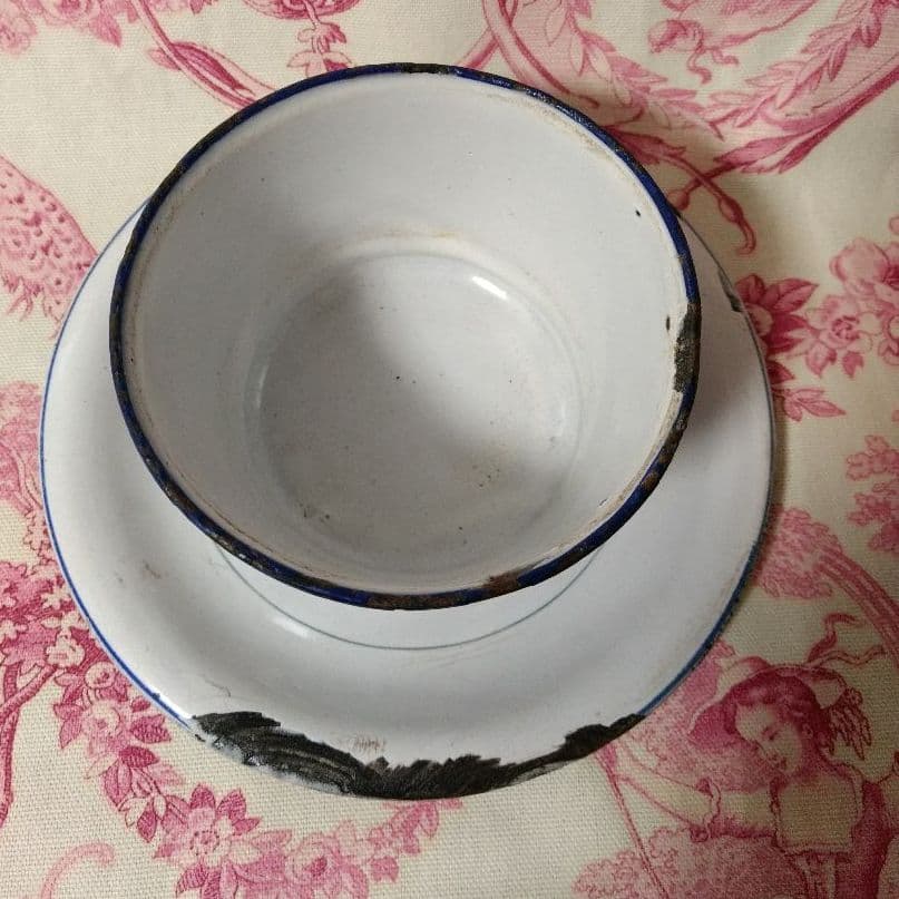 レア＊フランスアンティーク＊japy＊パンジー柄バターディッシュ＊ホーロー