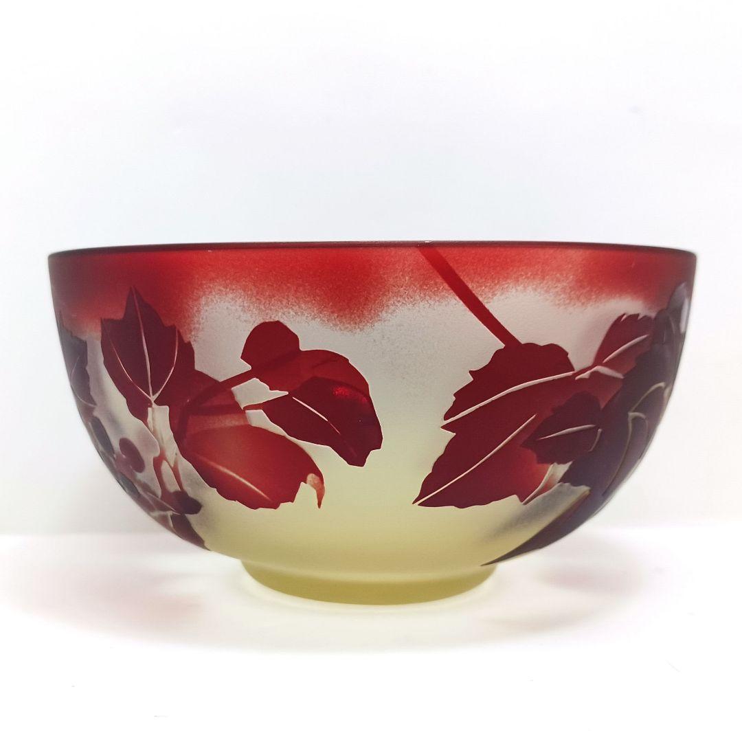 Y3279-2 ガレ風 被せガラス 花文鉢 ボウル 直径12㎝　ten