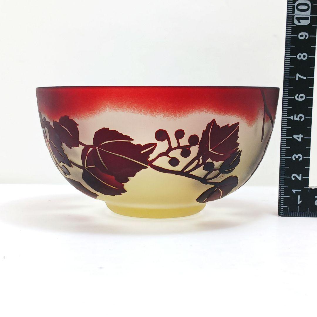 Y3279-2 ガレ風 被せガラス 花文鉢 ボウル 直径12㎝　ten