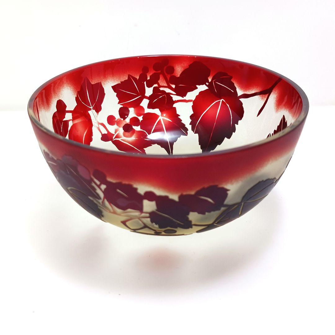 Y3279-2 ガレ風 被せガラス 花文鉢 ボウル 直径12㎝　ten