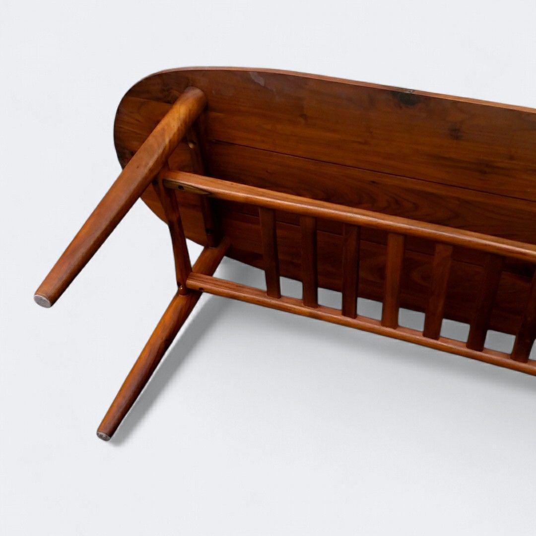 北欧 無垢 オーバル センターテーブル 棚付 コーヒーテーブル