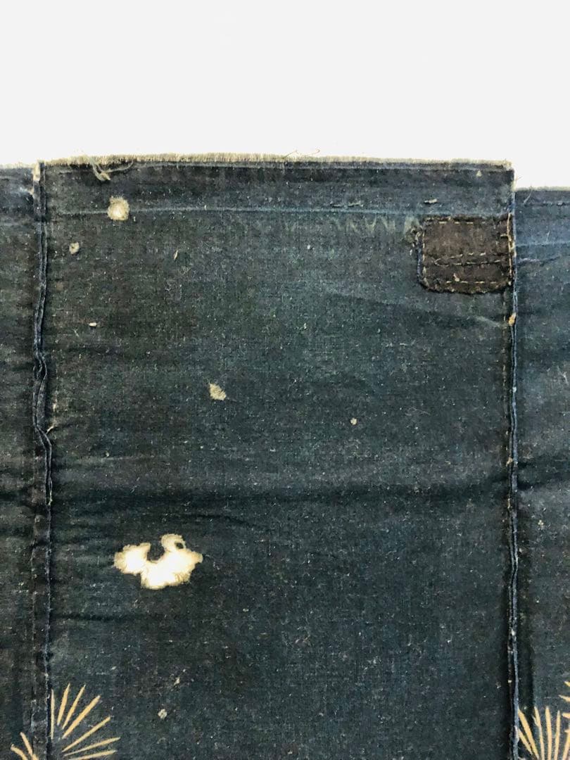 藍染筒描き三巾加賀のれん時代物木綿古布　ソ-229