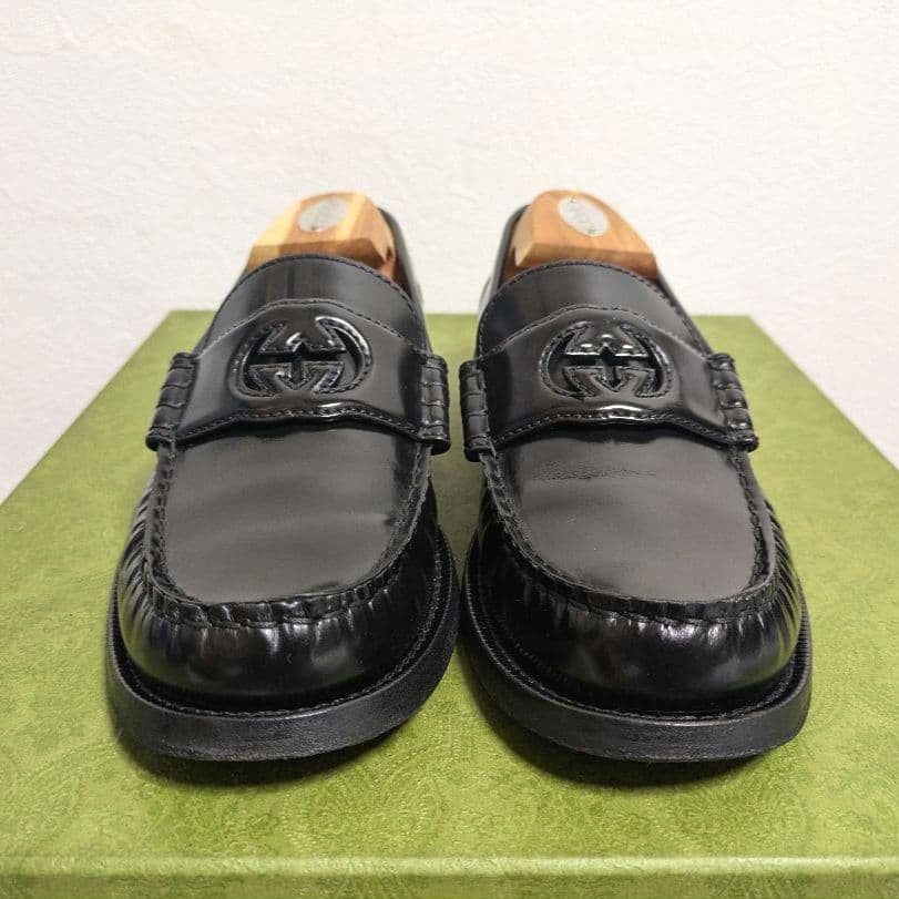 美品　GUCCI　インターロッキングG　ローファー　黒　38 1/2