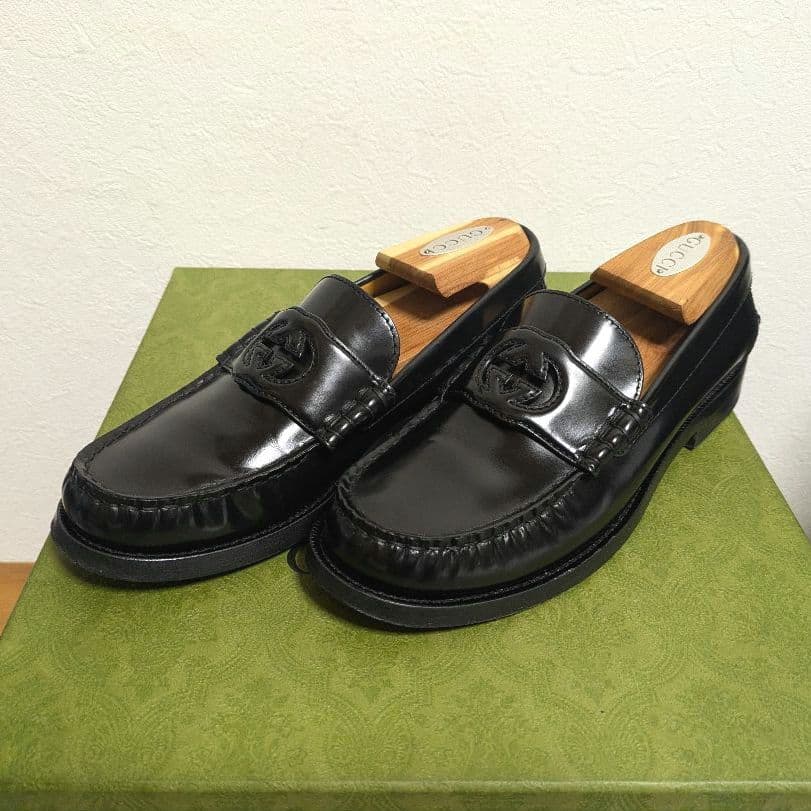 美品　GUCCI　インターロッキングG　ローファー　黒　38 1/2