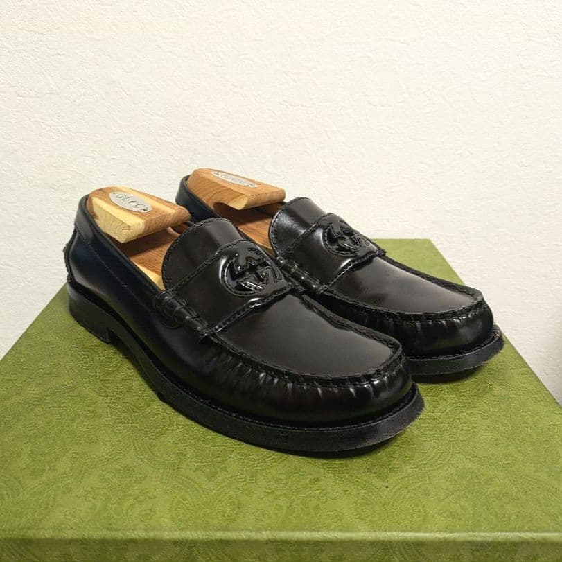 美品　GUCCI　インターロッキングG　ローファー　黒　38 1/2