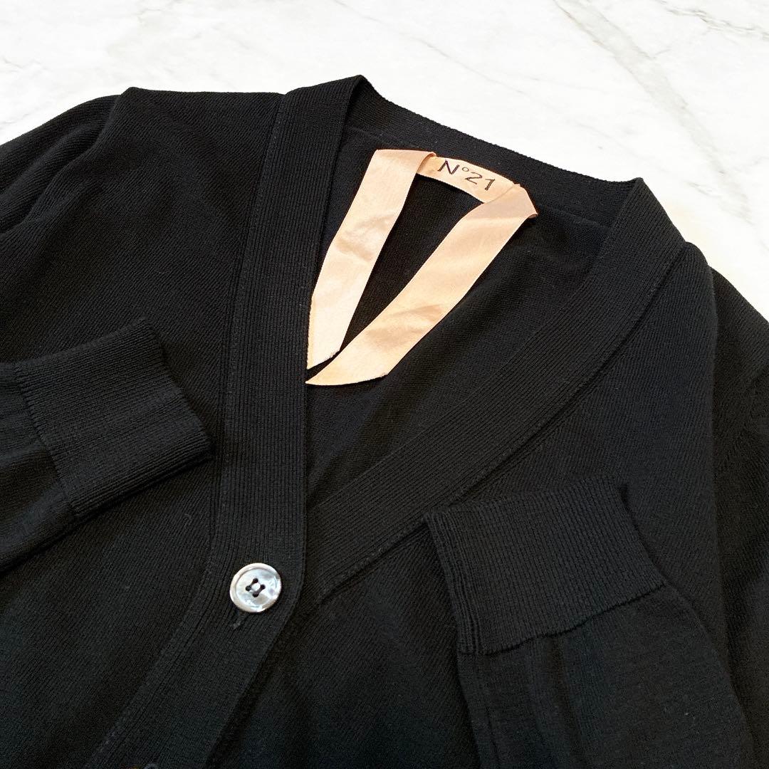 N°21 カーディガン　チェーン　ラインストーン　ロゴ刺繍　イタリア製　ブラック