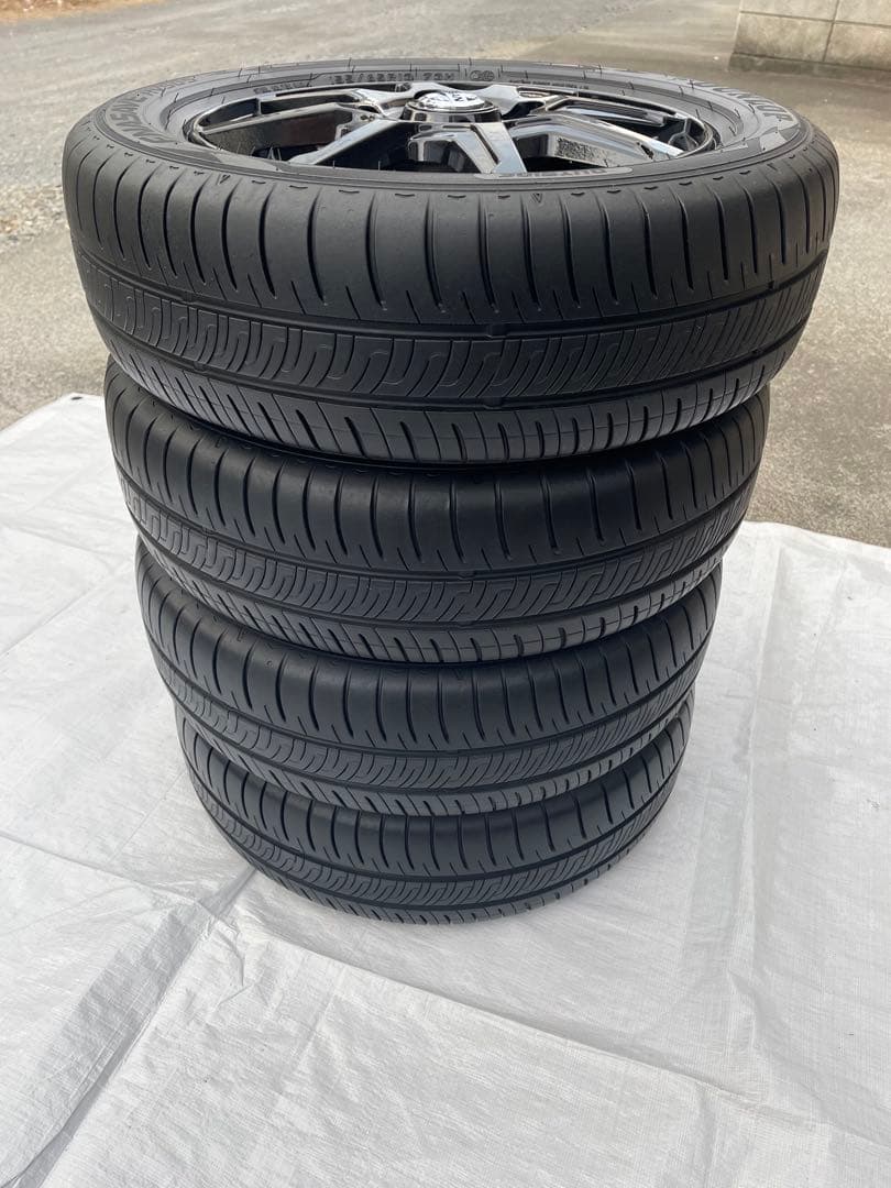 美品深溝23年 ダンロップ155/65R13 ［タイヤホイールセット］黒ホイール