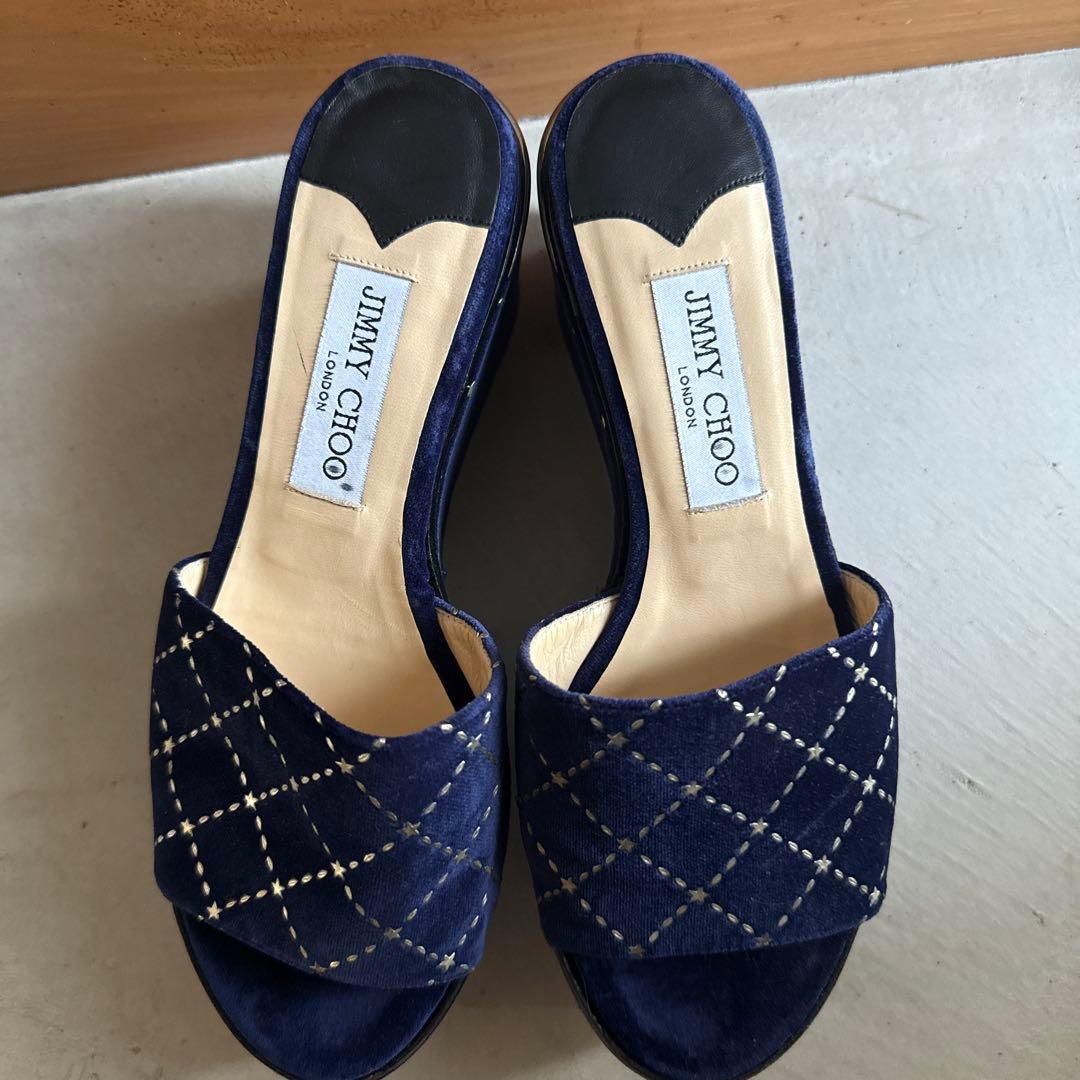 JIMMY CHOO ネイビー キルティング ミュール