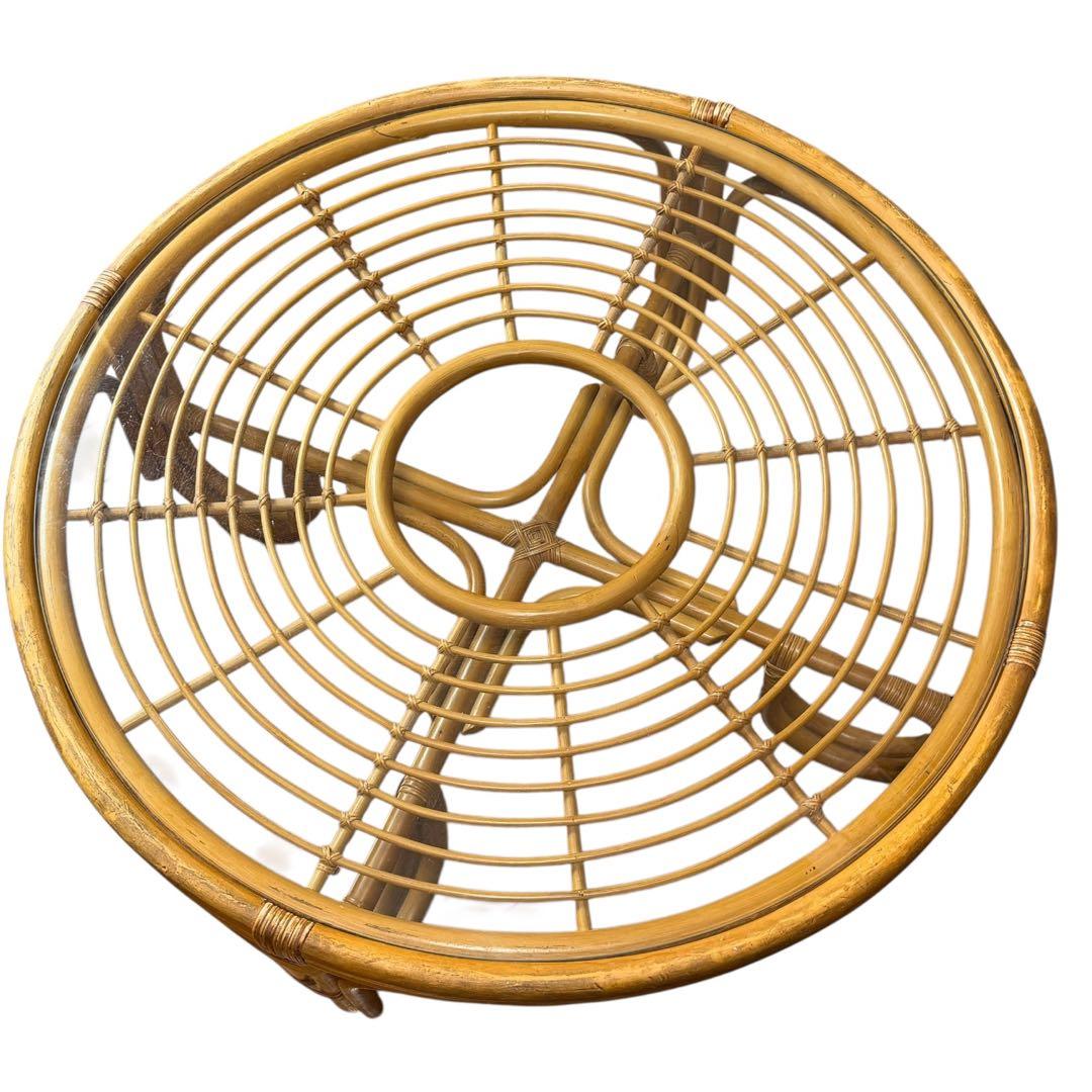 ラタン 籐 ガラステーブル 丸型 ローテーブル アジアン家具