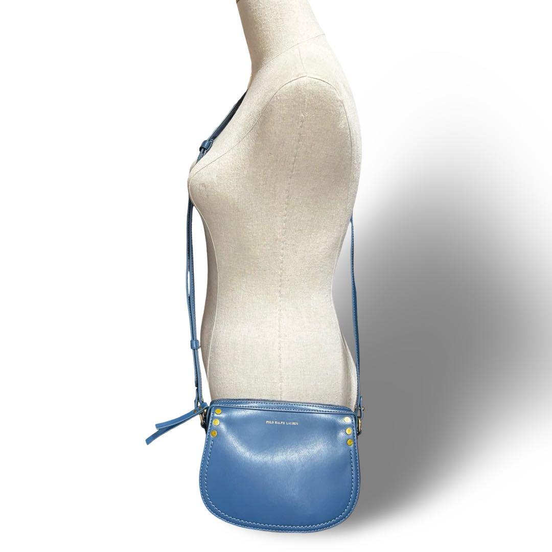【美品】ポロラルフローレン　ショルダーバッグ　レザー　ブルー　斜め掛け　金具
