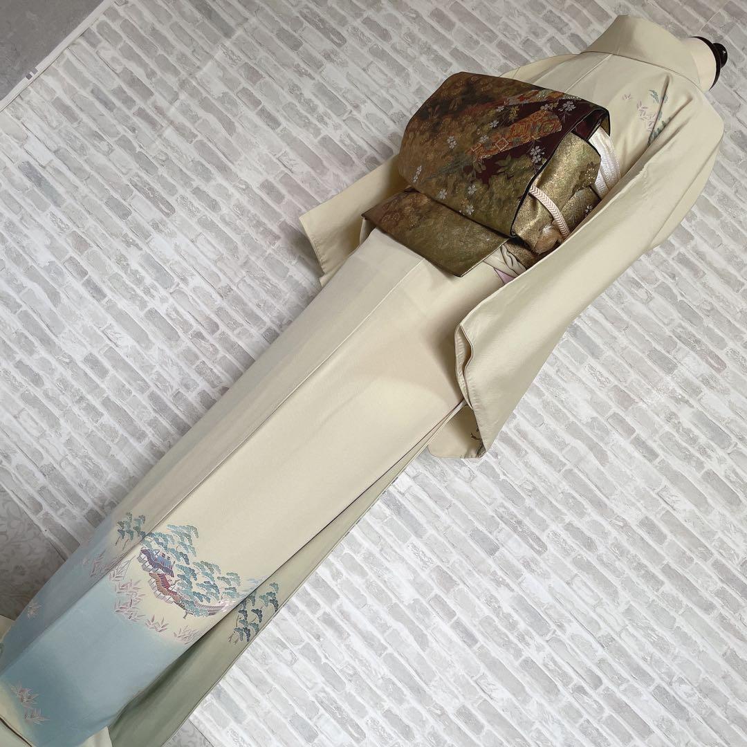 訪問着　フルセット　友禅　入江　松　海　着物　Q5