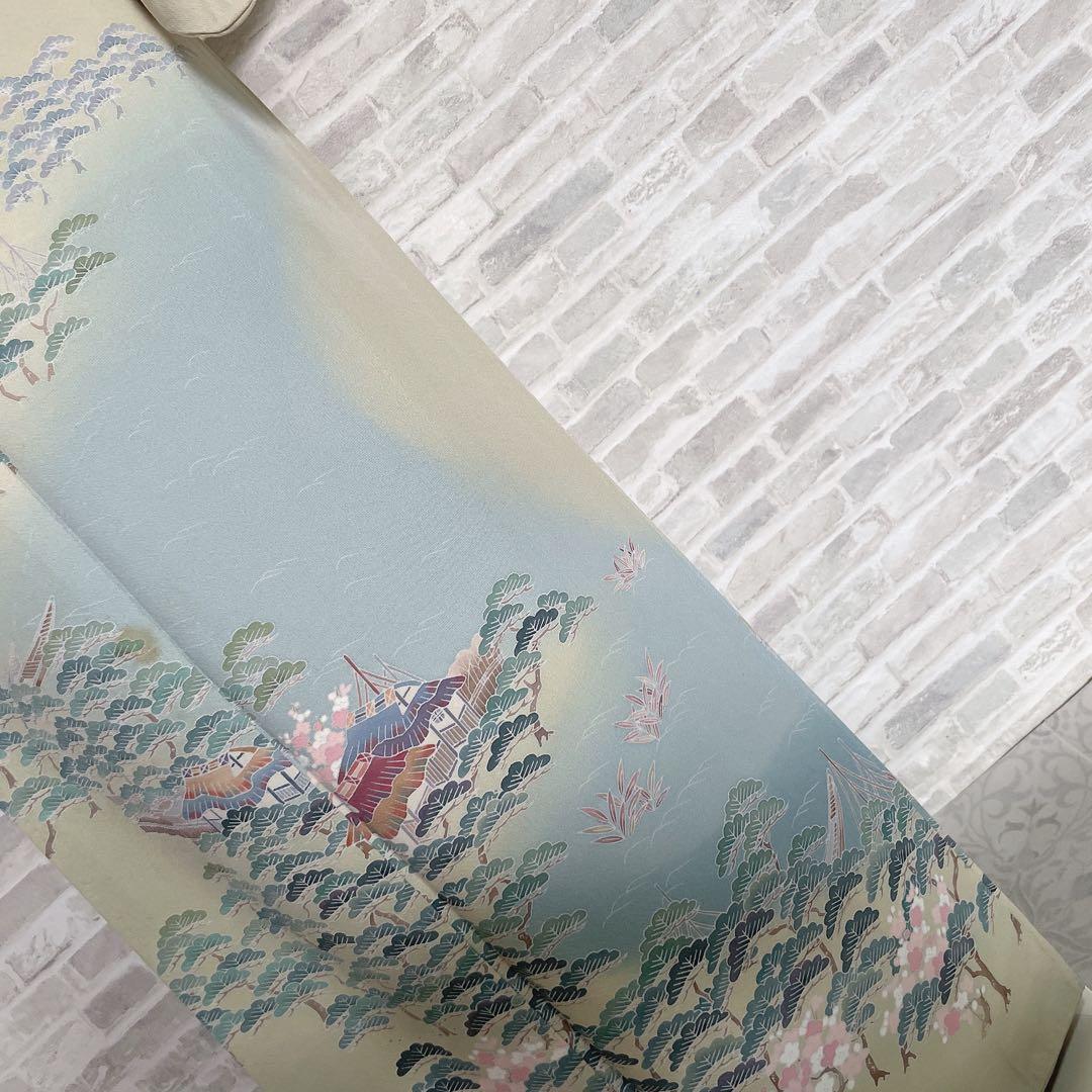 訪問着　フルセット　友禅　入江　松　海　着物　Q5