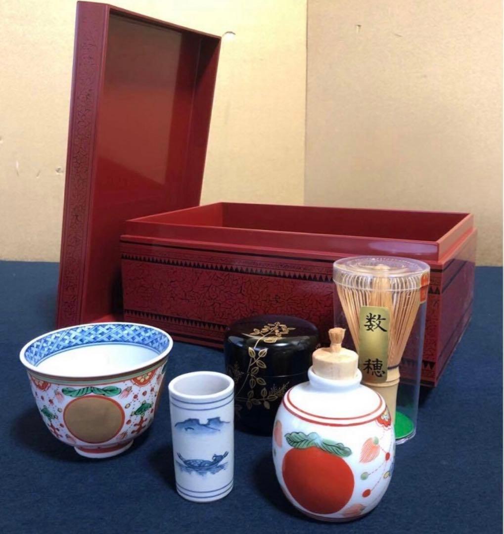 《R》茶道具 蒟醤 茶箱 お茶道具5点付 木製漆器　260202く3