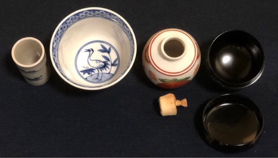 《R》茶道具 蒟醤 茶箱 お茶道具5点付 木製漆器　260202く3