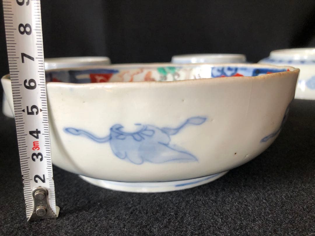 古伊万里　金彩色絵　花草雲鶴文中鉢10客セット　直径約17.5cm