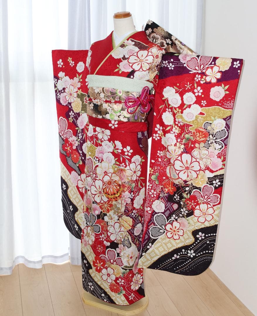 振袖フルセット 成人式 振袖セット 赤 金彩 古典柄