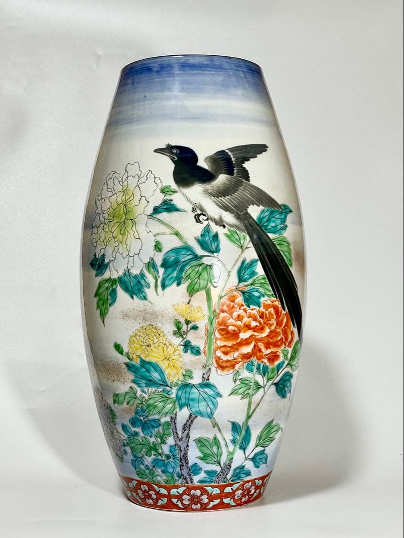 香蘭社 明治初期 釉下彩上絵花鳥図大花瓶 有田 伊万里