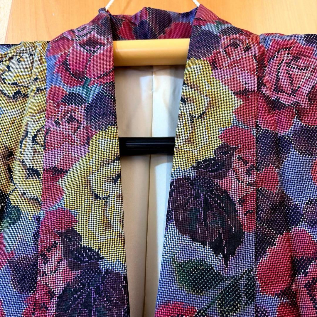 メ*メ様 正絹大島紬ばらの花柄アンサンブルーアンティーク