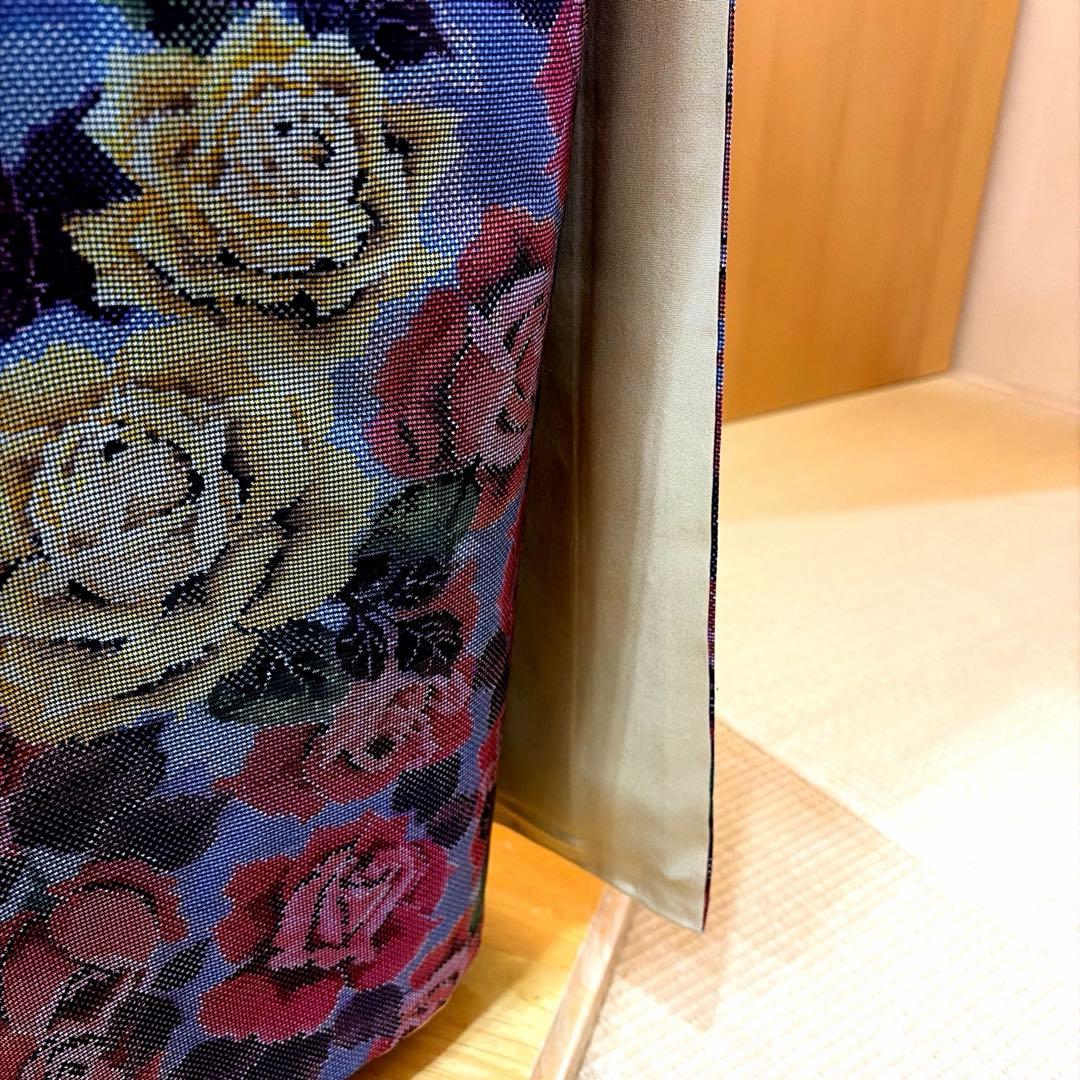 メ*メ様 正絹大島紬ばらの花柄アンサンブルーアンティーク