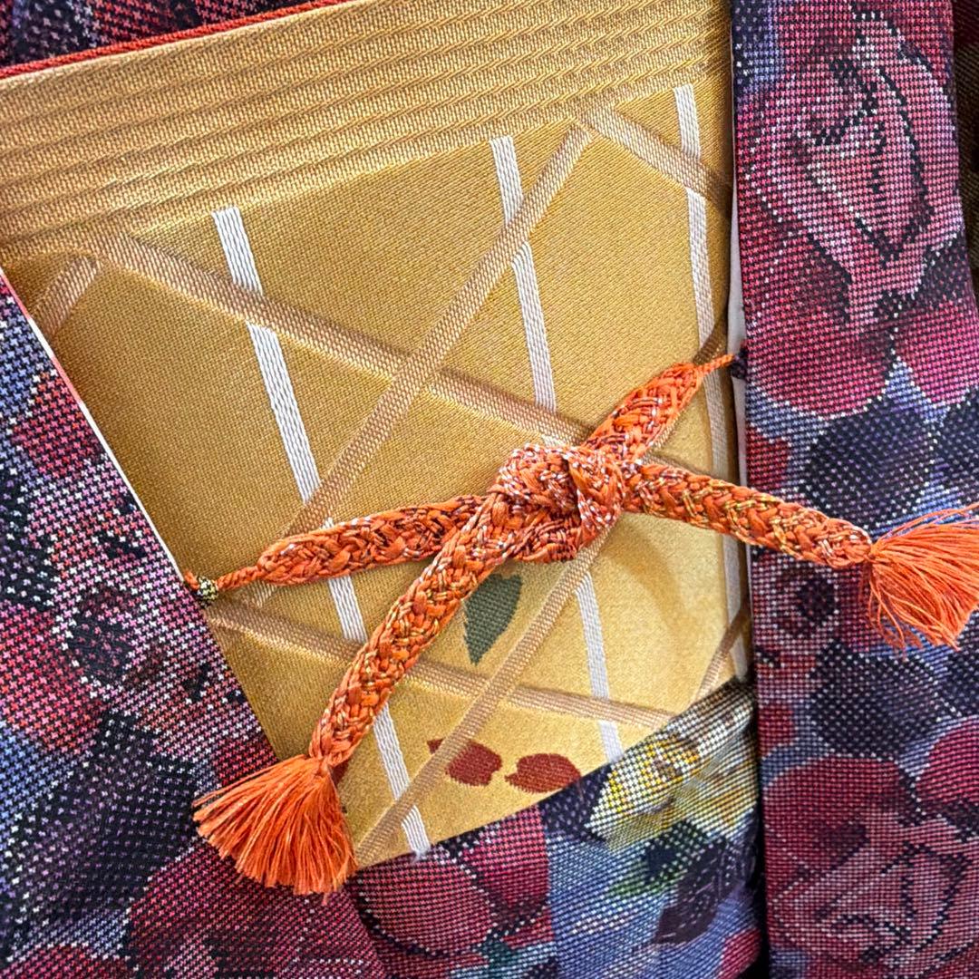 メ*メ様 正絹大島紬ばらの花柄アンサンブルーアンティーク