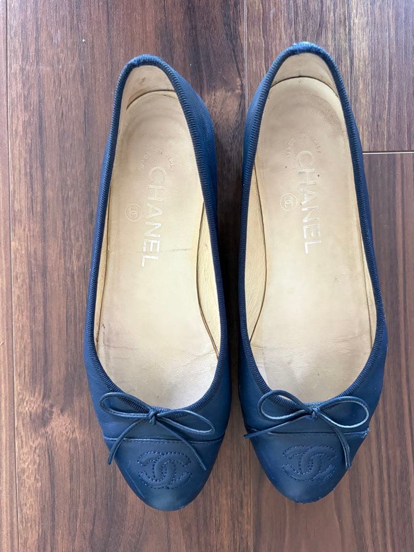 【正規品】CHANEL シャネル バレエシューズ バレリーナ 35.5 ネイビー