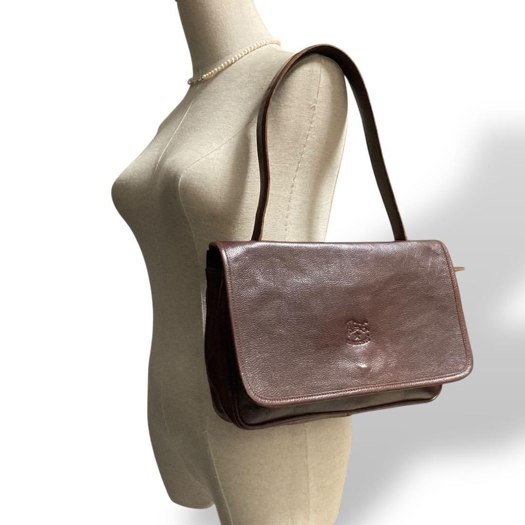 【ヴィンテージ】イルビゾンテ　ショルダーバッグ　レザー　ロゴ型押し　ブラウン