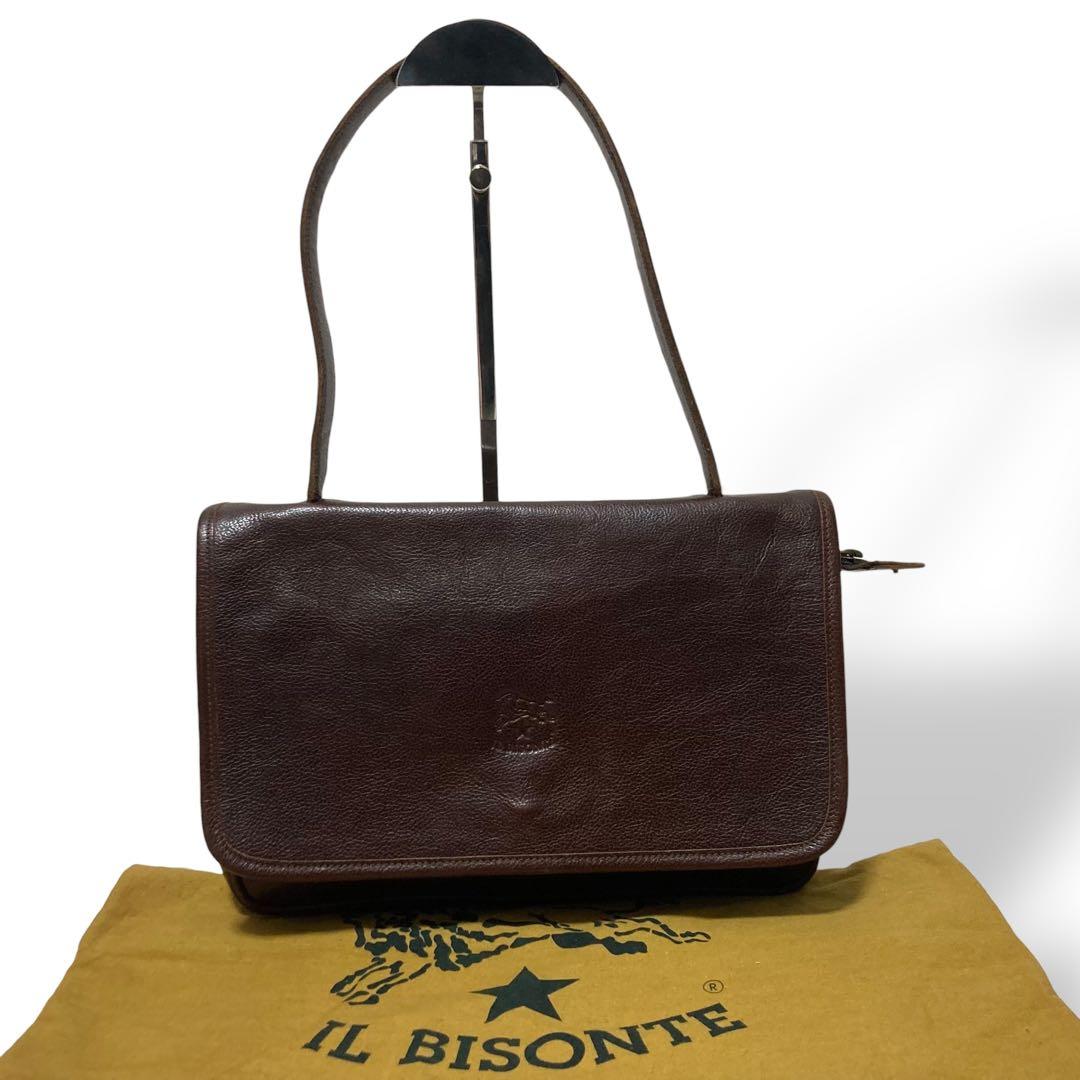 【ヴィンテージ】イルビゾンテ　ショルダーバッグ　レザー　ロゴ型押し　ブラウン