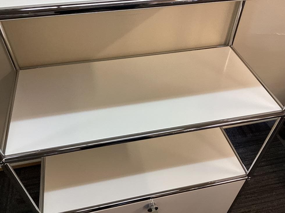 USMハラー ３段 オープンキャビネット シェルフ ピュアホワイト　引き出し付