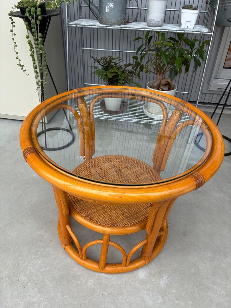 ラタンテーブル★藤テーブル★昭和レトロ★送料込！★