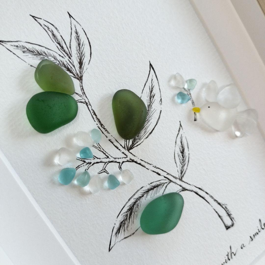 再販《オリーブと鳩》シーグラスアート