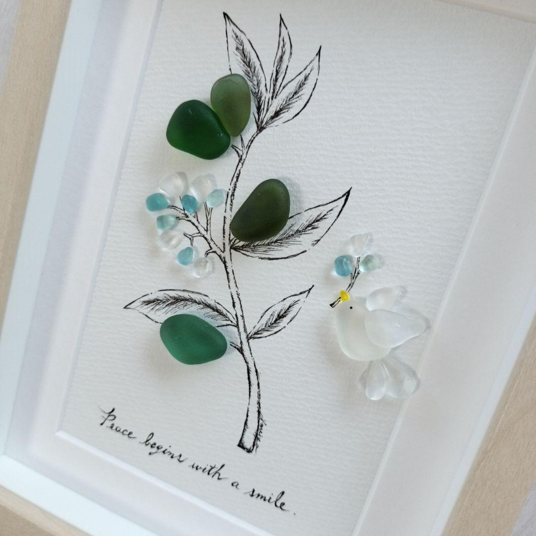 再販《オリーブと鳩》シーグラスアート