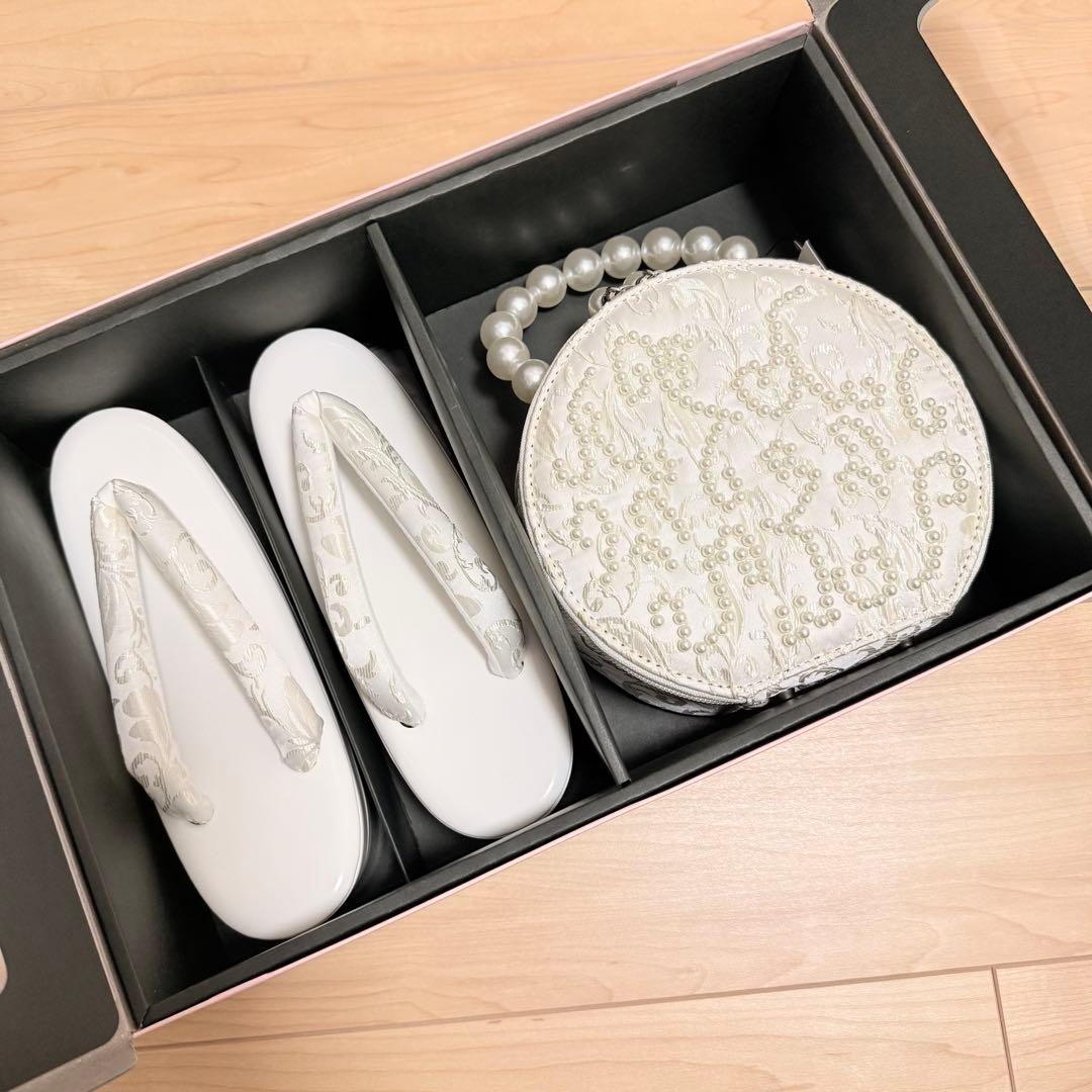美品■振袖 着物 草履バッグセット■パールビーズ 白