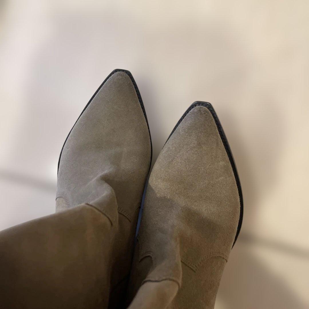 イザベルマランベージュスエード ロングブーツ スカラップデザインサイズ37美品