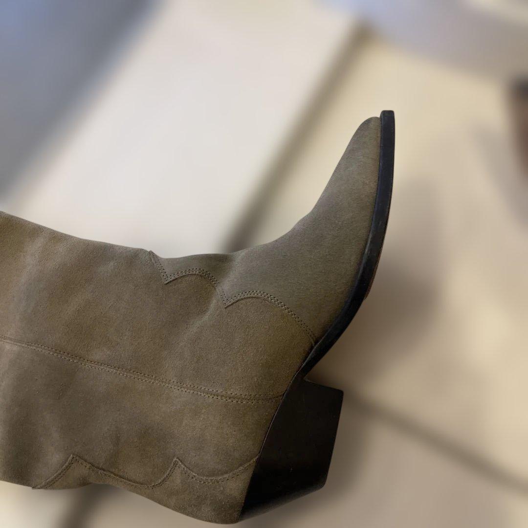 イザベルマランベージュスエード ロングブーツ スカラップデザインサイズ37美品